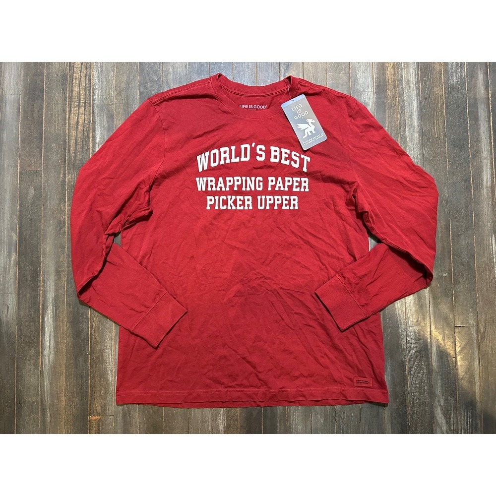 Life is Good Mens Crusher Long Sleeve Graphic Tee Red Worlds Best Wrapping Paper